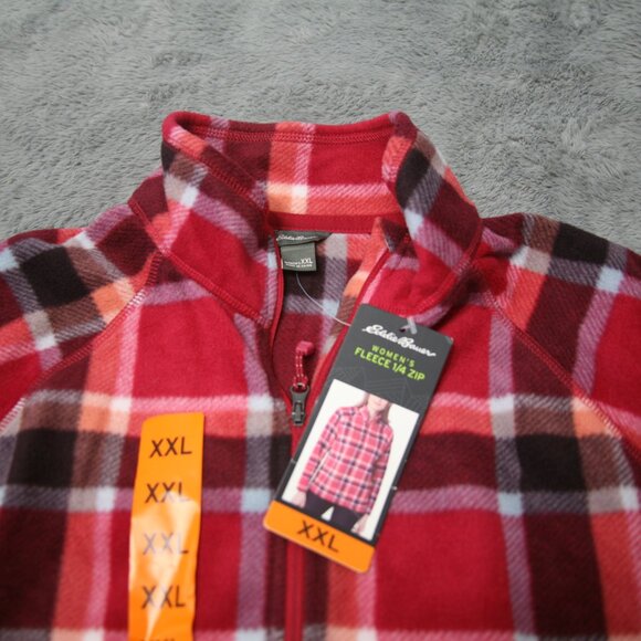 Eddie Bauer Women's Fleece Quarter Zip Pullover, Size XXL, Bright Pink Plaid - Picture 2 of 3